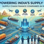 A professional dashboard showing a supply chain network with growing financial bar charts and an Indian Rupee symbol.