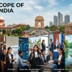 A diverse group of modern Indian lawyers using AI tools and discussing corporate law.