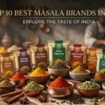 A colorful array of Indian spices and top masala brands like Everest, MDH, and Catch.
